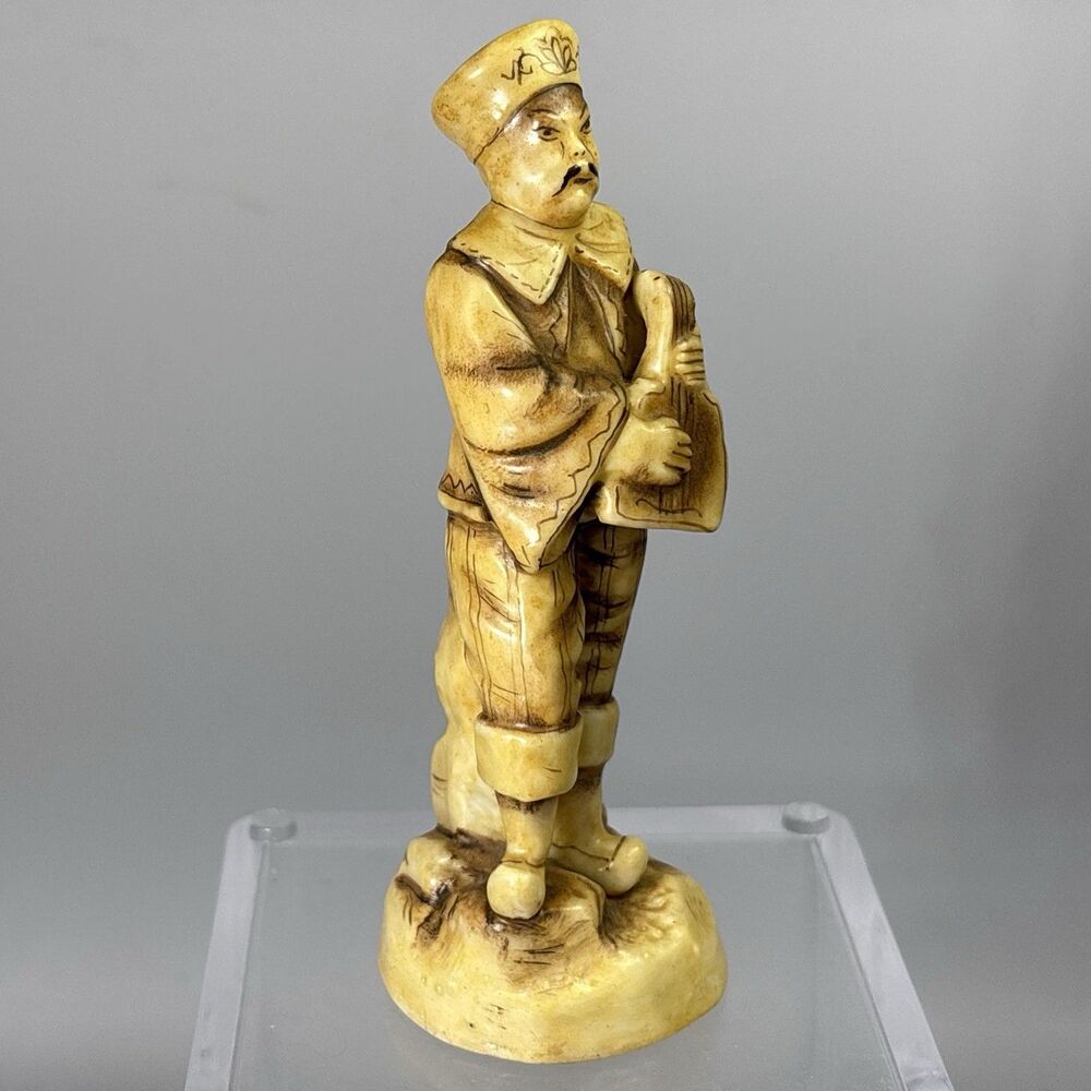 Vtg Asian Musician Figurine Resin Stone Statue Chinoiserie 4” Decor EBS